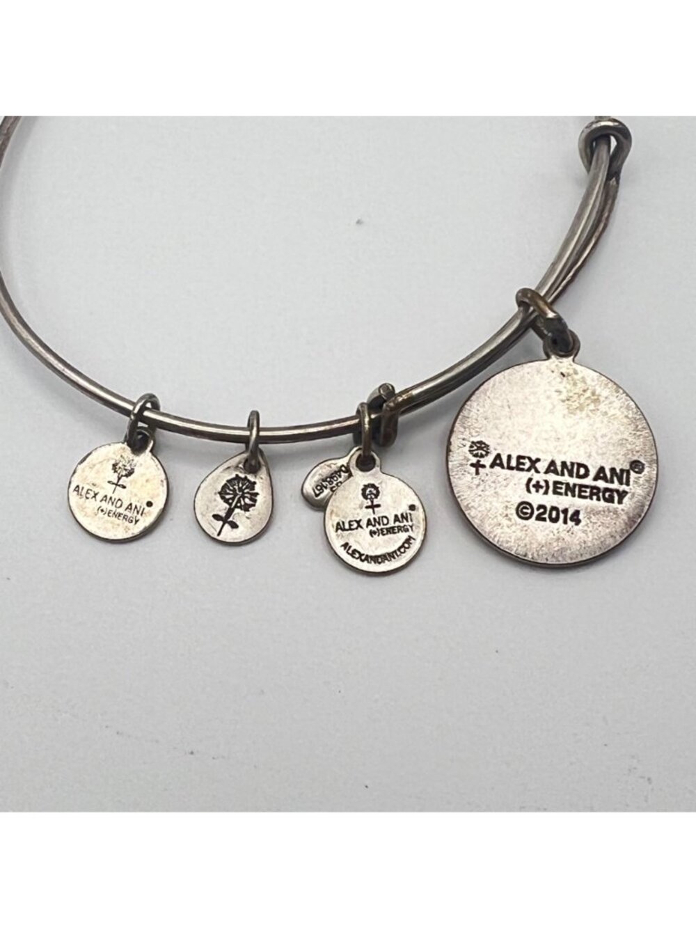 Alex And Ani 2014 Turn Peace Up Silver Tone Adjustable Charm Bangle Bracelet - Picture 4 of 6